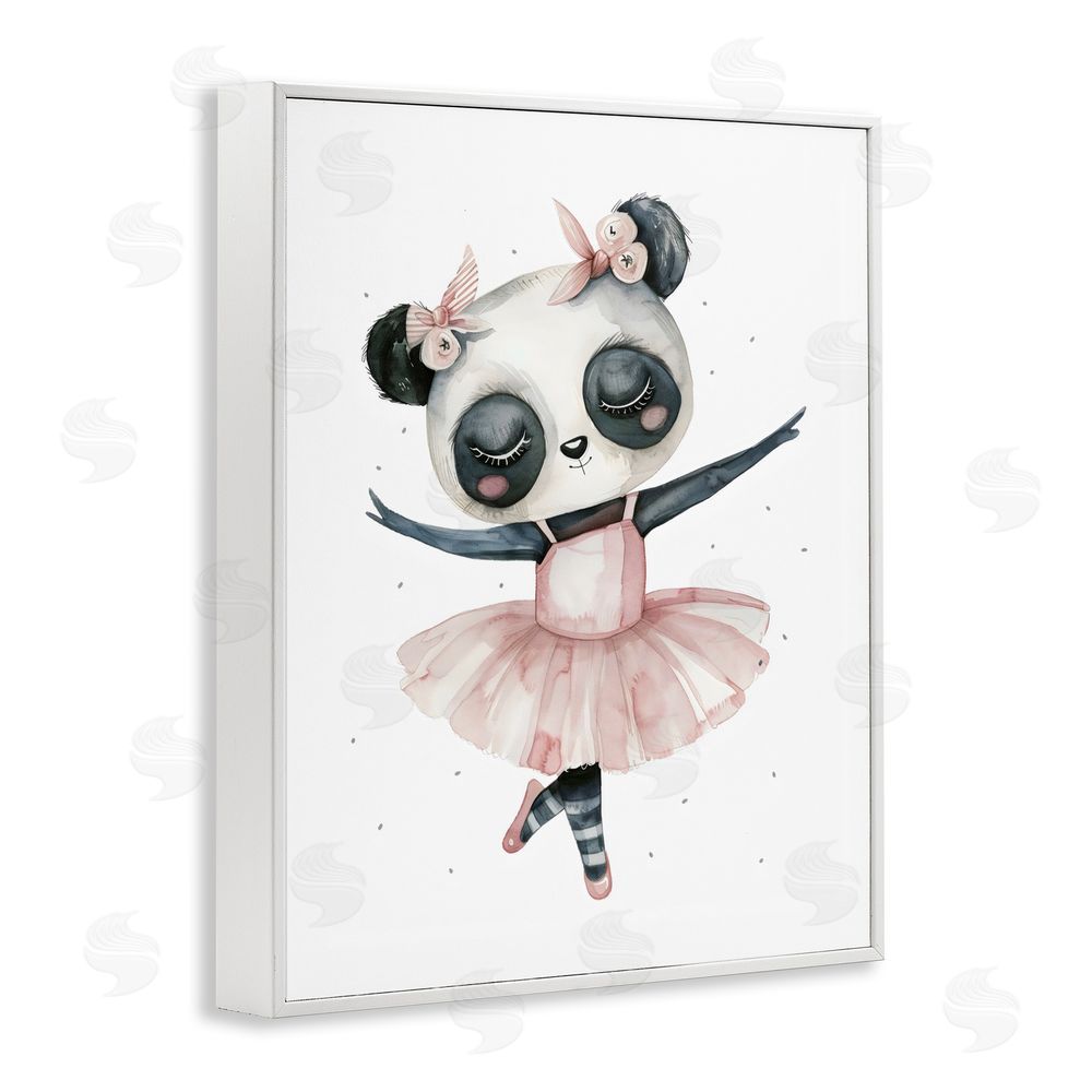 LSR Design Studio Ballerina Panda in Pink Tutu White Framed Giclee Wall Art Print