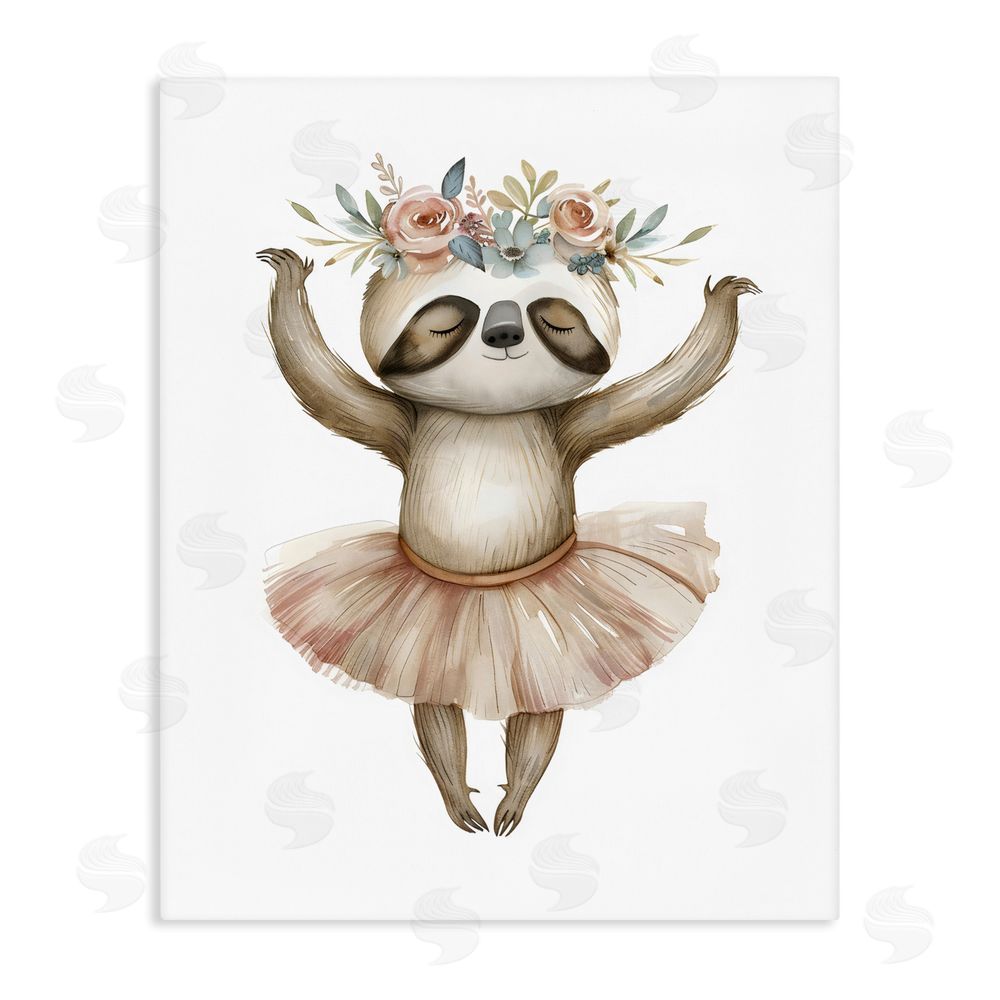 LSR Design Studio Dreamy Sloth Ballet with Flowers Stretched Canvas Wall Art