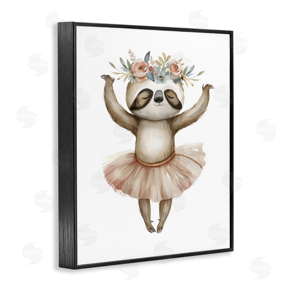 LSR Design Studio Dreamy Sloth Ballet with Flowers Black Framed Giclee Wall Art Print