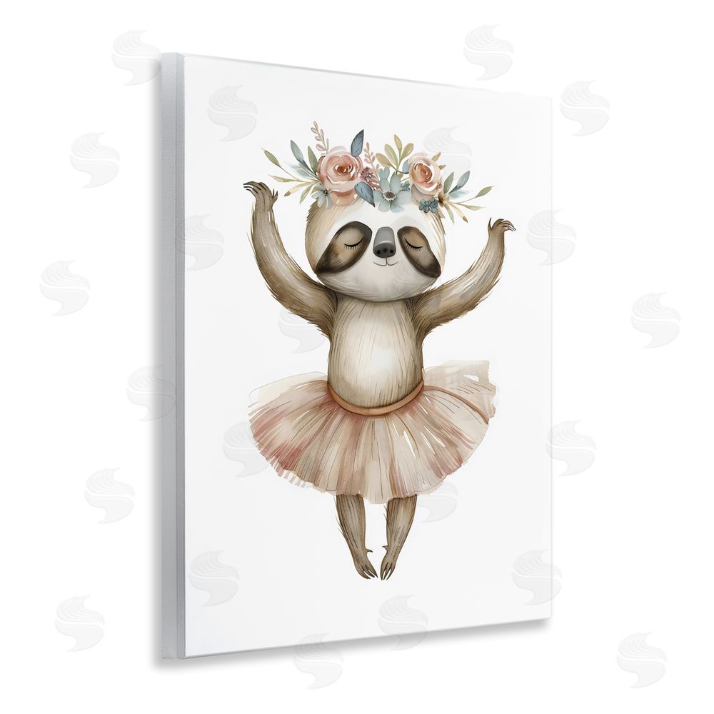 LSR Design Studio Dreamy Sloth Ballet with Flowers Wall Plaque with Fixed Lithograph Print