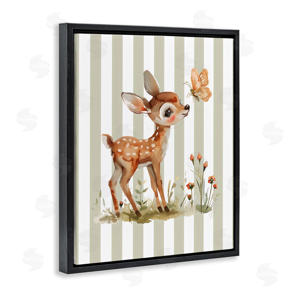 LSR Design Studio Baby Deer with Butterfly Black Floating Frame Canvas Wall Art Print