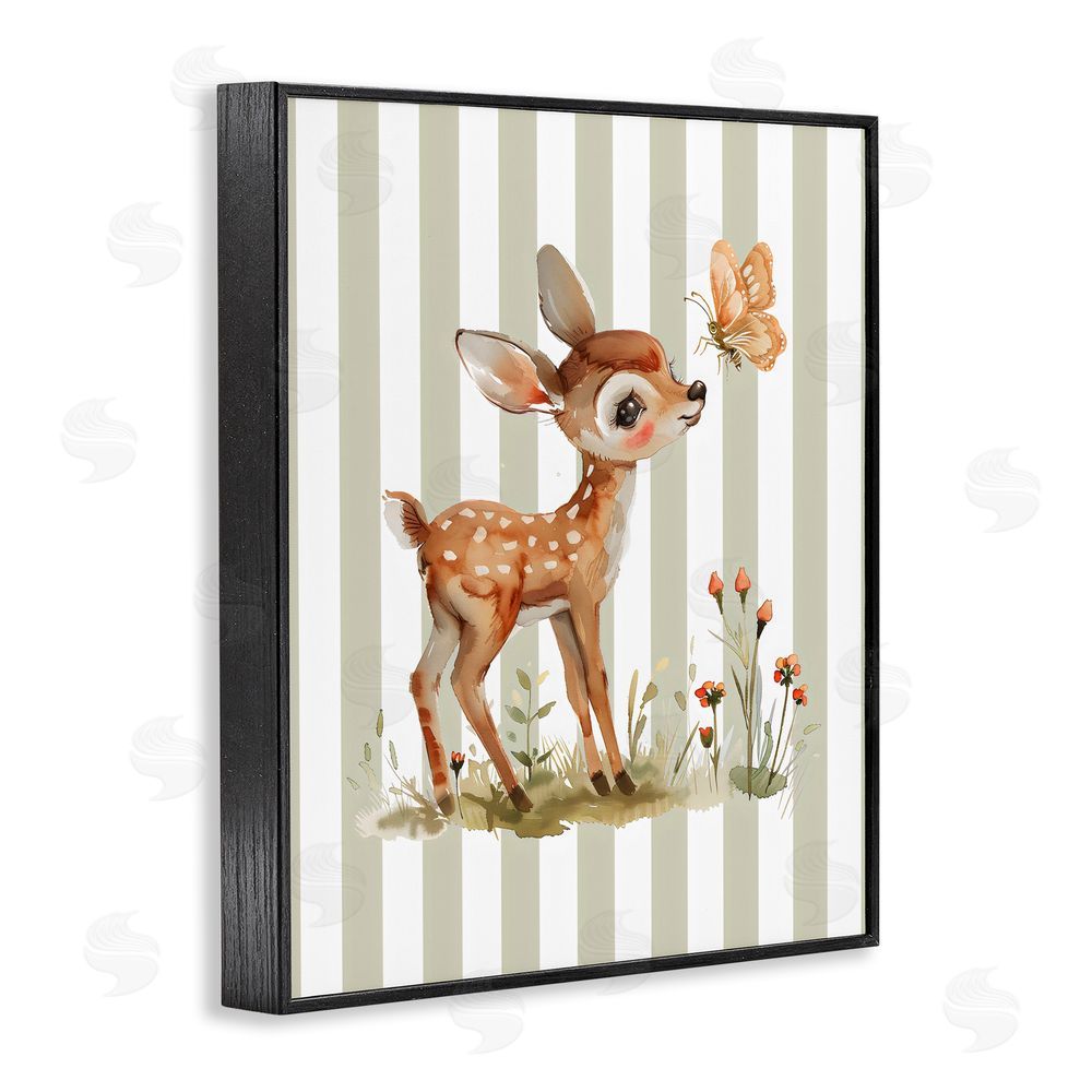 LSR Design Studio Baby Deer with Butterfly Black Framed Giclee Wall Art Print