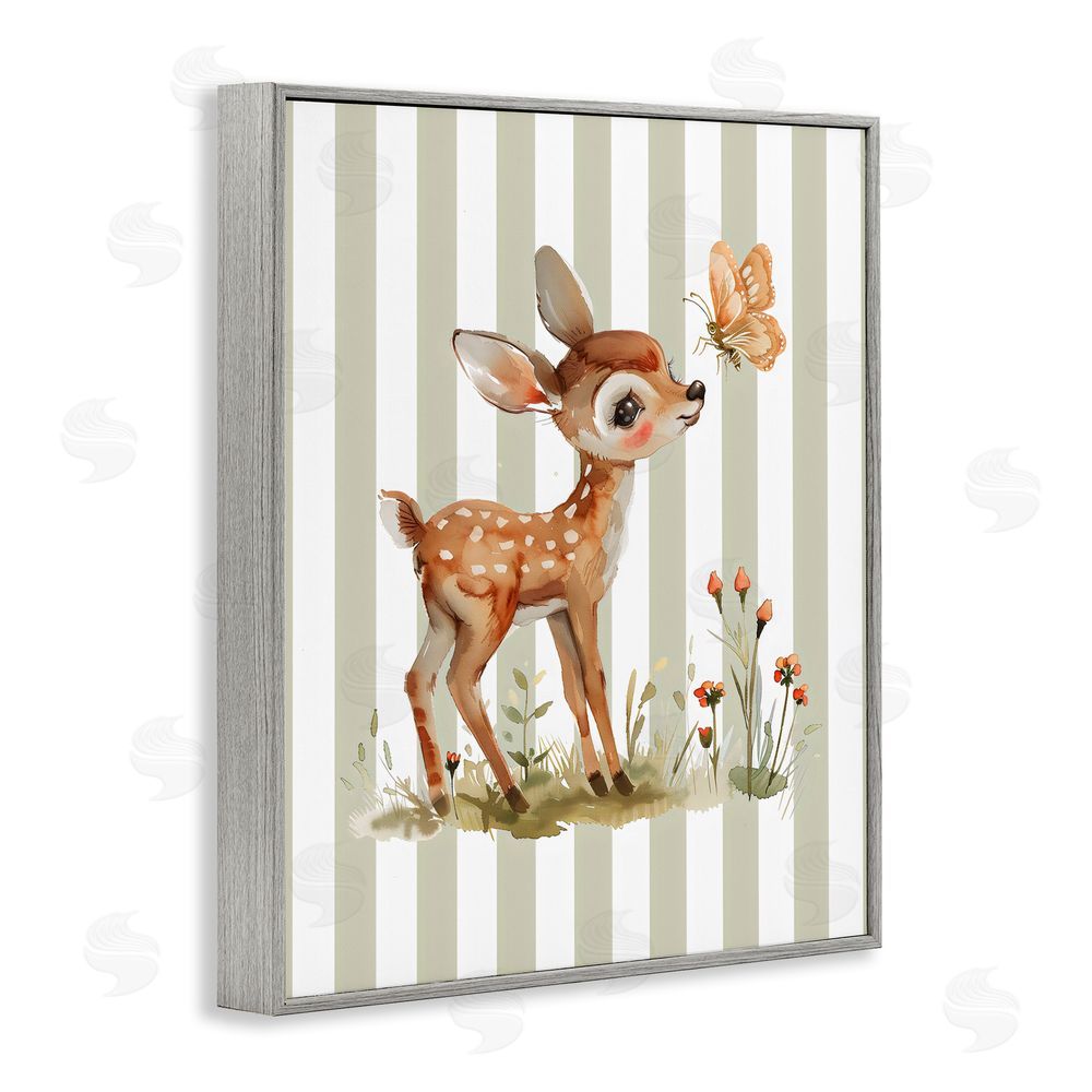 LSR Design Studio Baby Deer with Butterfly Gray Framed Giclee Wall Art Print