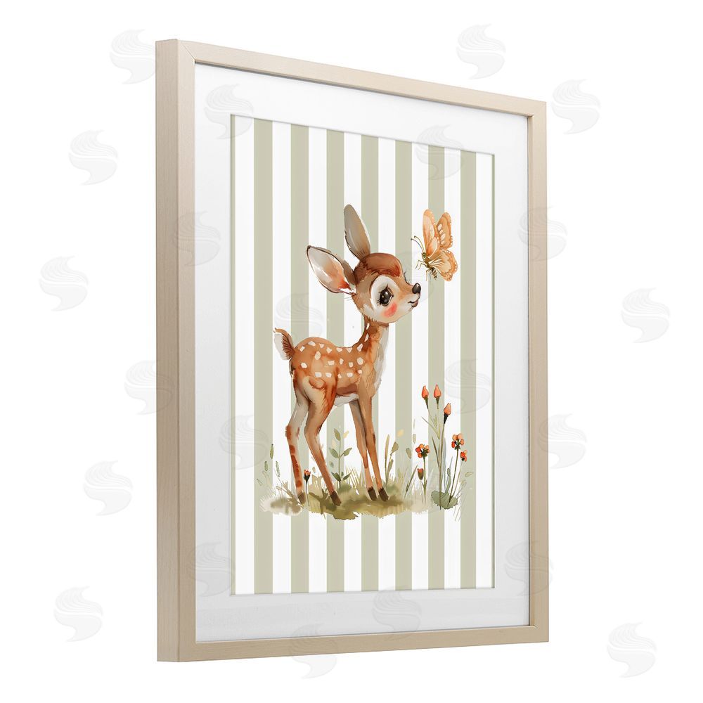 LSR Design Studio Baby Deer with Butterfly Birch Framed Print Under Glass Wall Art