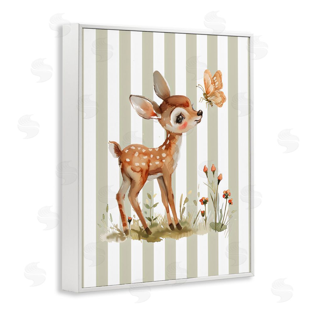 LSR Design Studio Baby Deer with Butterfly White Framed Giclee Wall Art Print