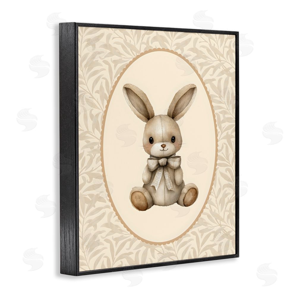 LSR Design Studio Neutral Bunny in Oval Border Black Framed Giclee Wall Art Print