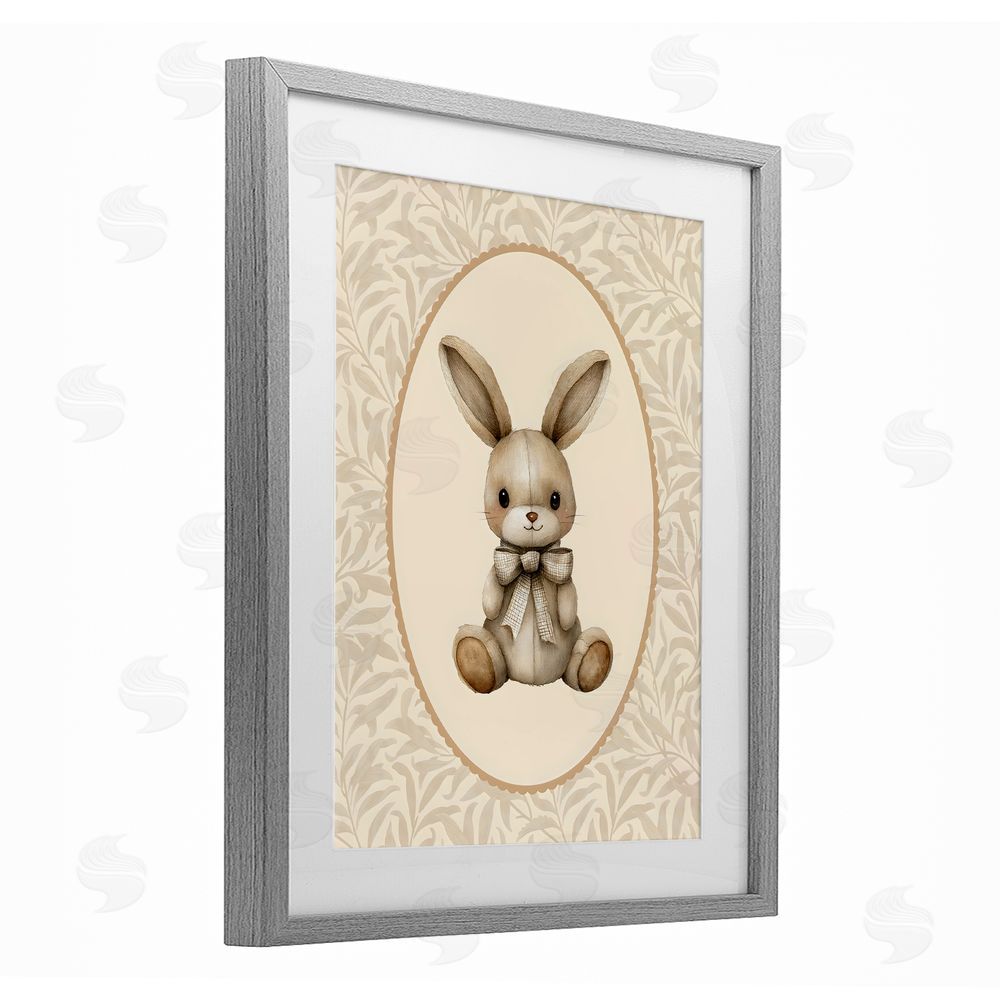 LSR Design Studio Neutral Bunny in Oval Border Gray Framed Print Under Glass Wall Art
