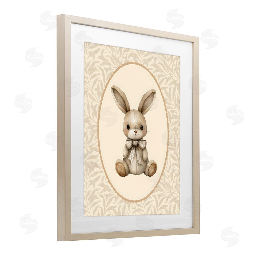 LSR Design Studio Neutral Bunny in Oval Border Brown Framed Print Under Glass Wall Art