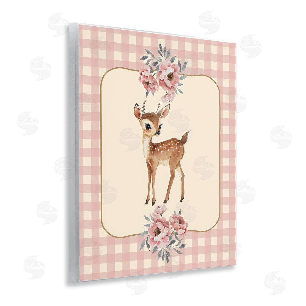 LSR Design Studio Baby Deer Pink Gingham Wall Plaque Art Print