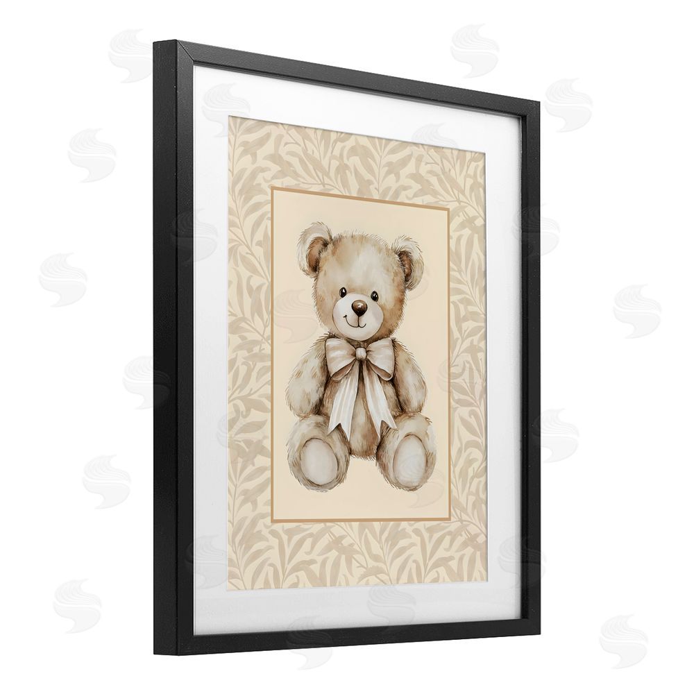 LSR Design Studio Beige Teddy Bear and Border Black Framed Print Under Glass with Matting Wall Art