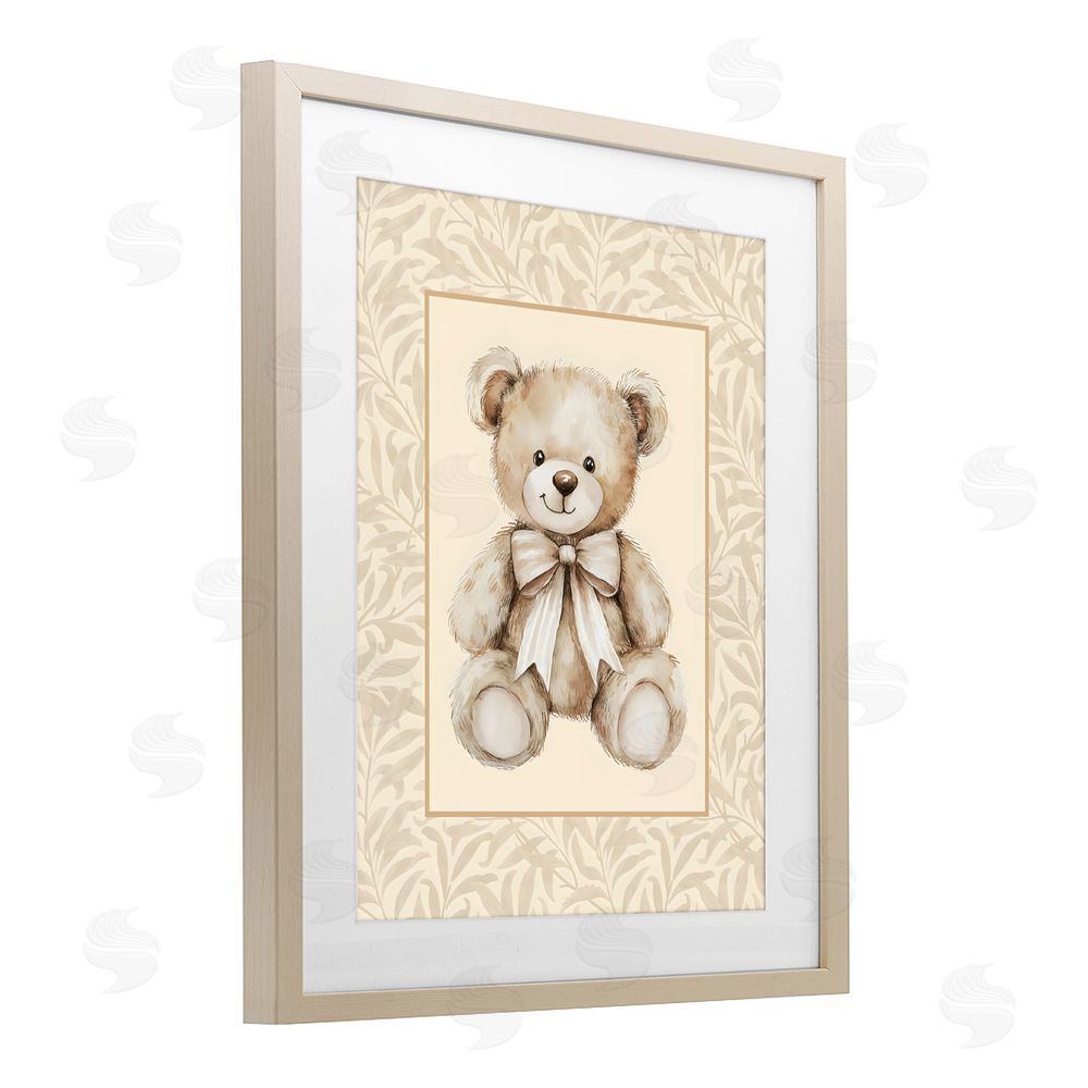 LSR Design Studio Beige Teddy Bear and Border Brown Framed Print Under Glass with Matting Wall Art