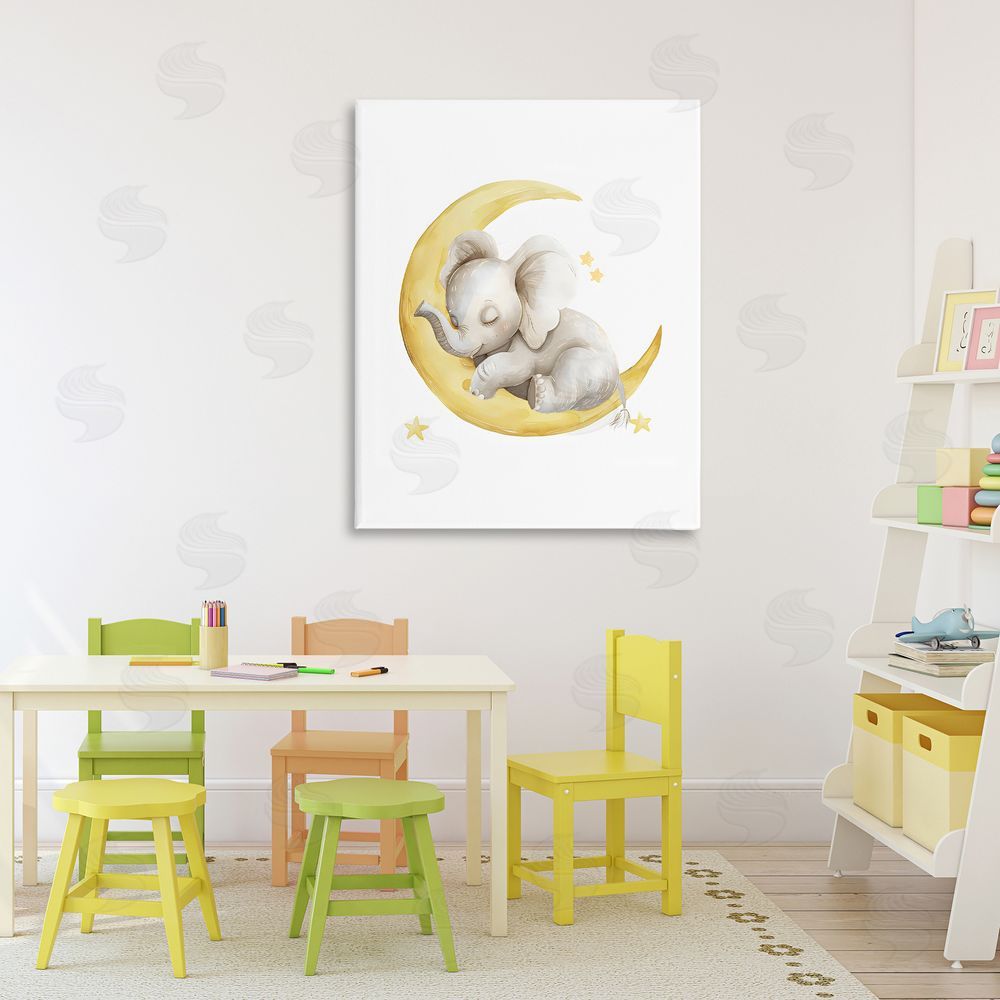 LSR Design Studio Sleeping Elephant on Yellow Moon Stretched Canvas on Wall