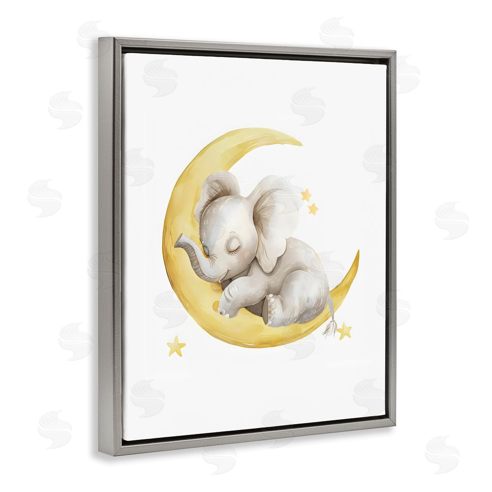 LSR Design Studio Sleeping Elephant on Yellow Moon Gray Floating Framed Canvas Wall Art Print