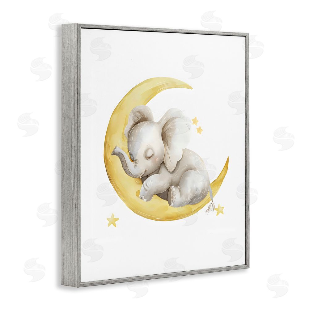 LSR Design Studio Sleeping Elephant on Yellow Moon Gray Framed Giclee Wall Art Print