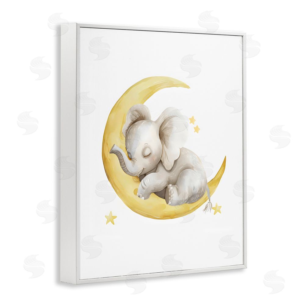 LSR Design Studio Sleeping Elephant on Yellow Moon White Framed Giclee Wall Art Print