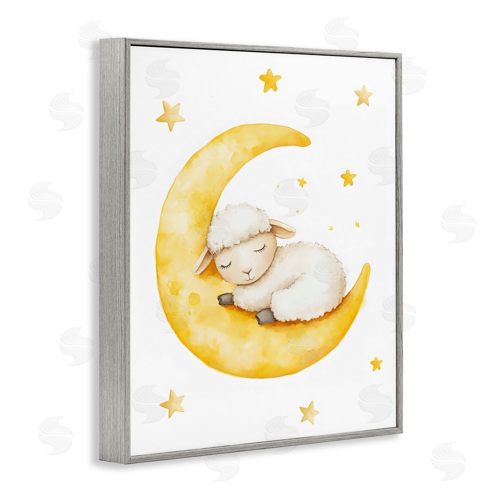 LSR Design Studio Sleeping Sheep on Yellow Moon Gray Framed Giclee Wall Art Print