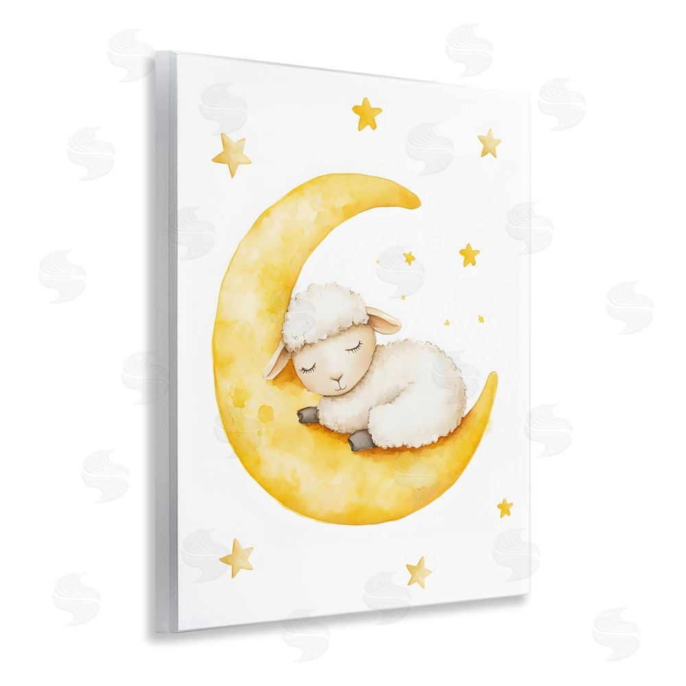 LSR Design Studio Sleeping Sheep on Yellow Moon Wall Plaque Printed Art