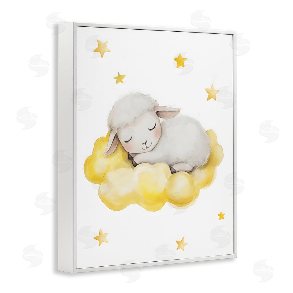LSR Design Studio Sleeping Sheep on Yellow Cloud White Framed Giclee Wall Art Print