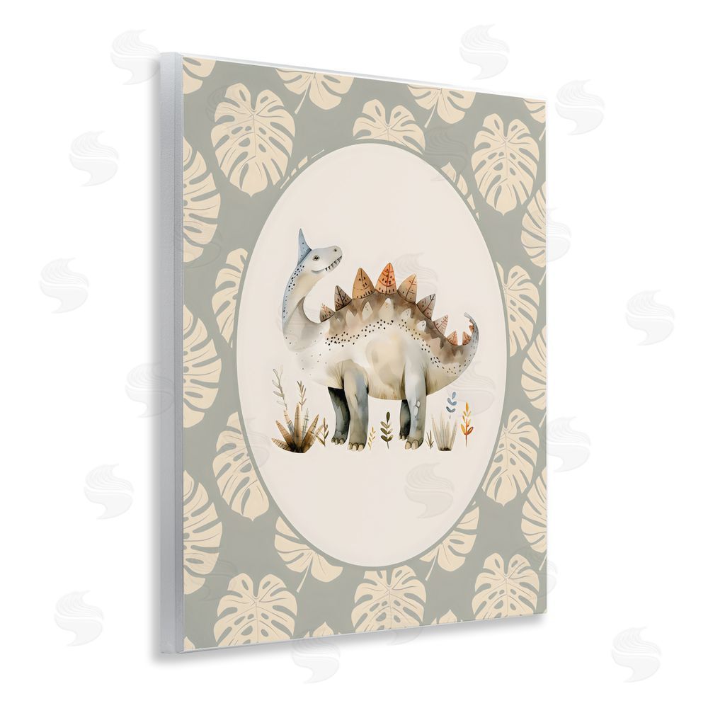 LSR Design Studio Watercolor Dinosaur Monstera Border Wall Plaque Printed Art