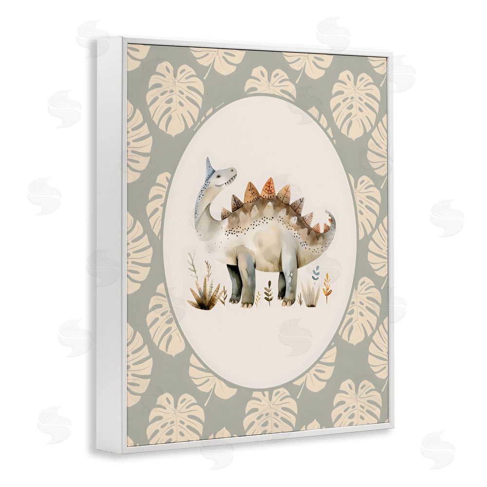 LSR Design Studio Watercolor Dinosaur Monstera Border White Framed Giclee Wall Art Print