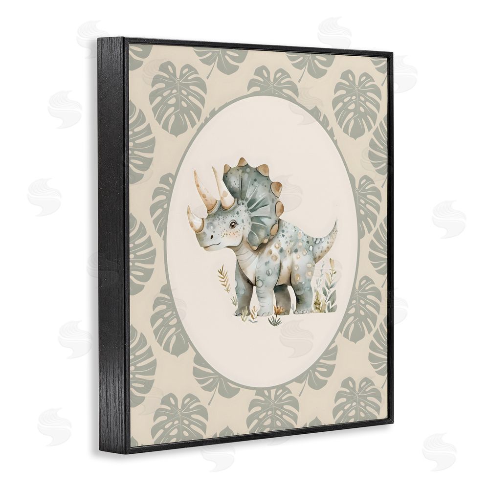 LSR Design Studio Watercolor Dinosaur Tropical Border Black Framed Giclee Wall Art Print