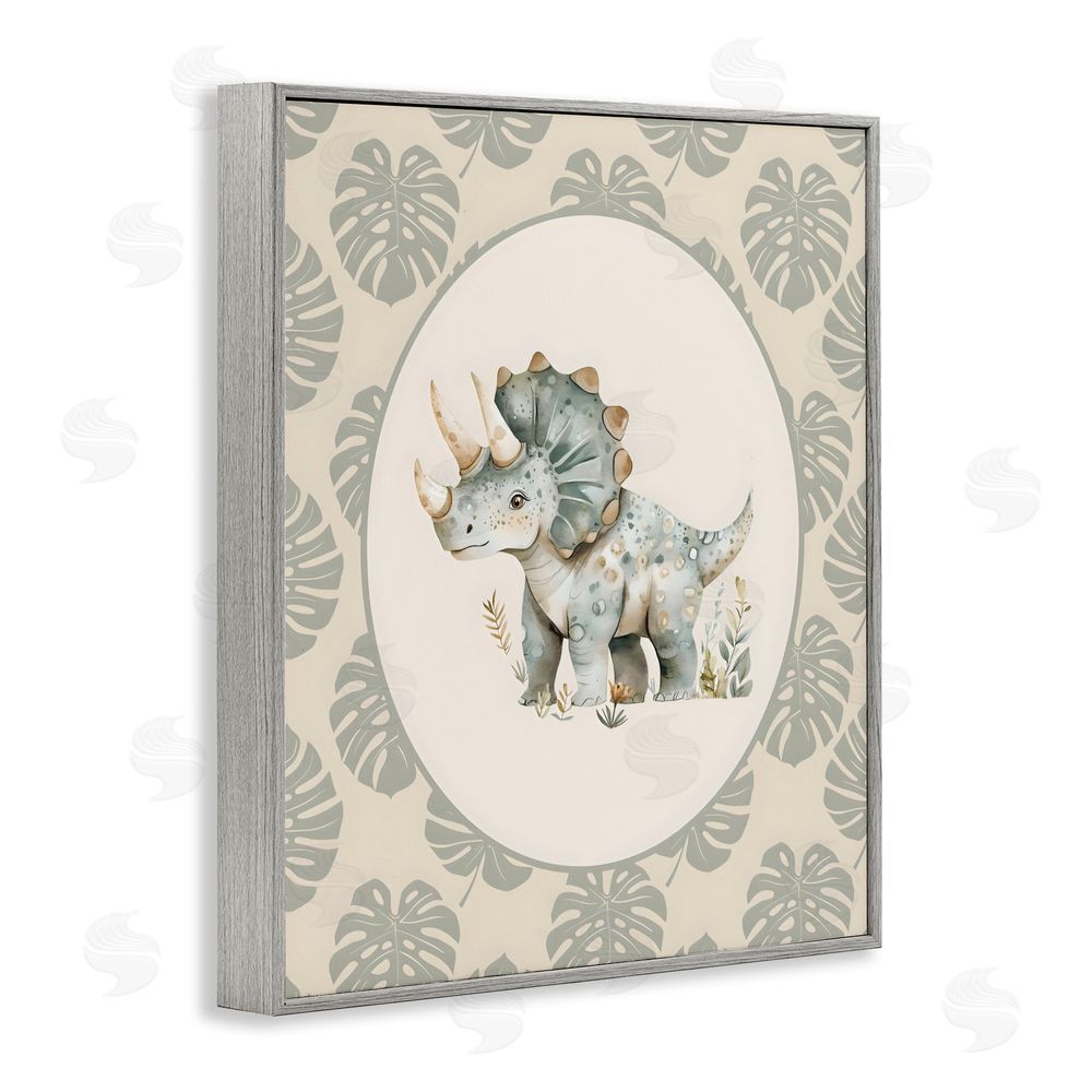 LSR Design Studio Watercolor Dinosaur Tropical Border Gray Framed Giclee Wall Art Print