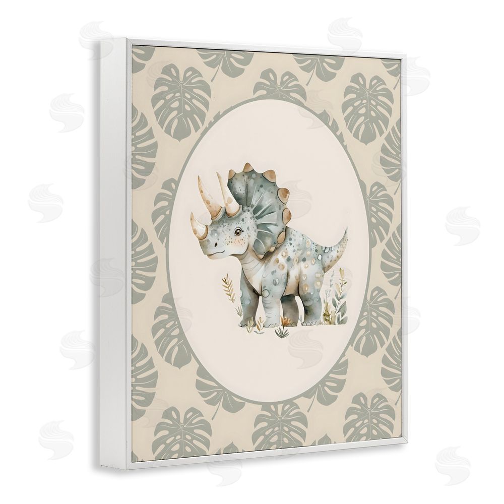 LSR Design Studio Watercolor Dinosaur Tropical Border White Framed Giclee Wall Art Print