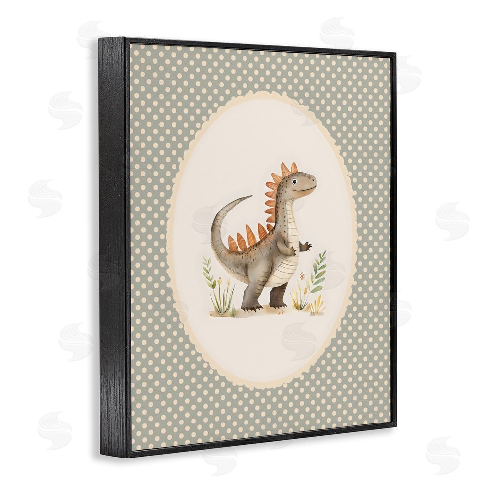 LSR Design Studio Watercolor Dinosaur Polka Dot Border Black Framed Giclee Wall Art Print