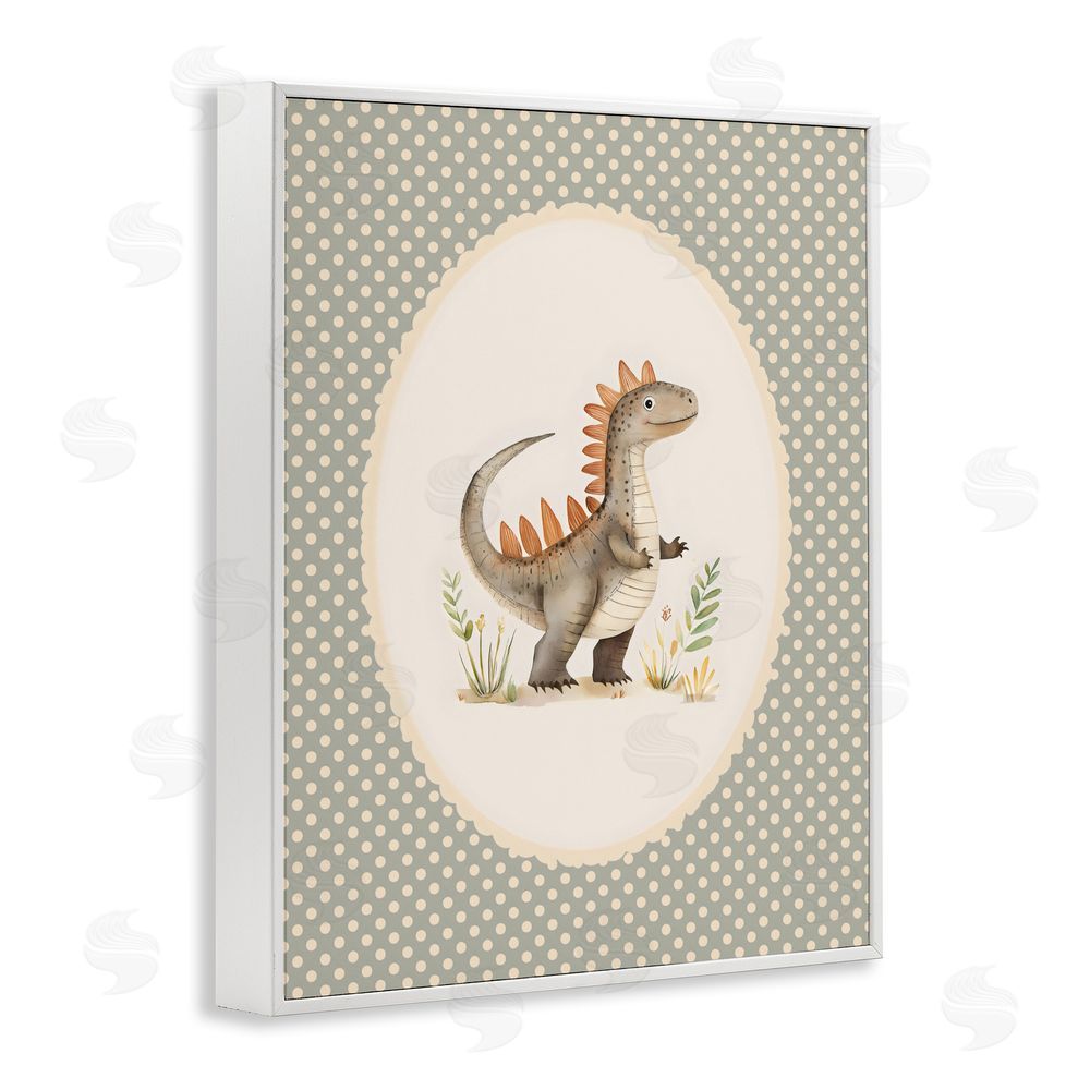 LSR Design Studio Watercolor Dinosaur Polka Dot Border White Framed Giclee Wall Art Print