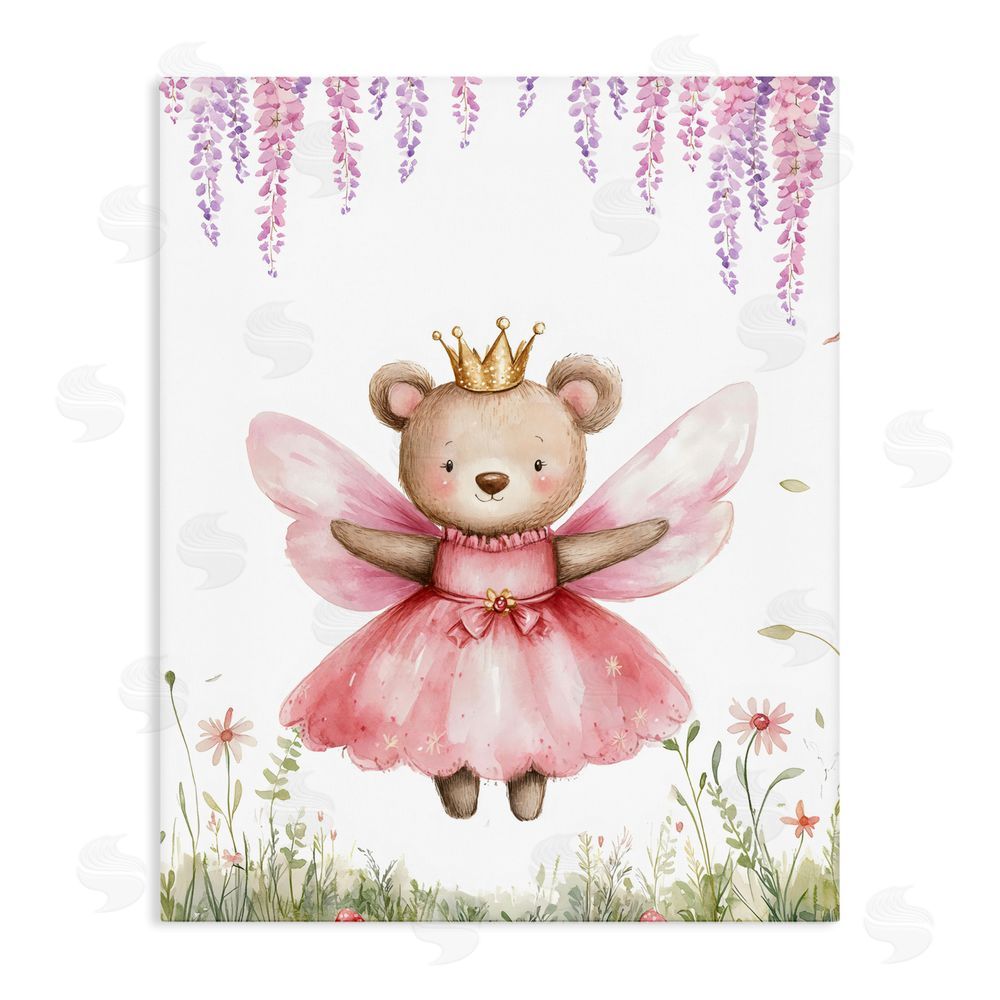 LSR Design Studio Woodland Bear Forest Fairy Stretched Canvas Wall Art Print