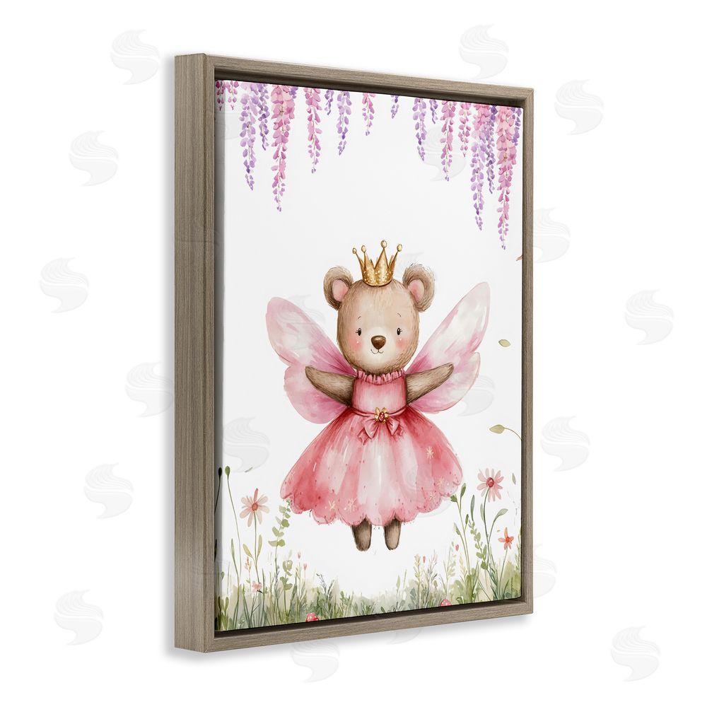 LSR Design Studio Woodland Bear Forest Fairy Brown Floating Framed Canvas Wall Art Print