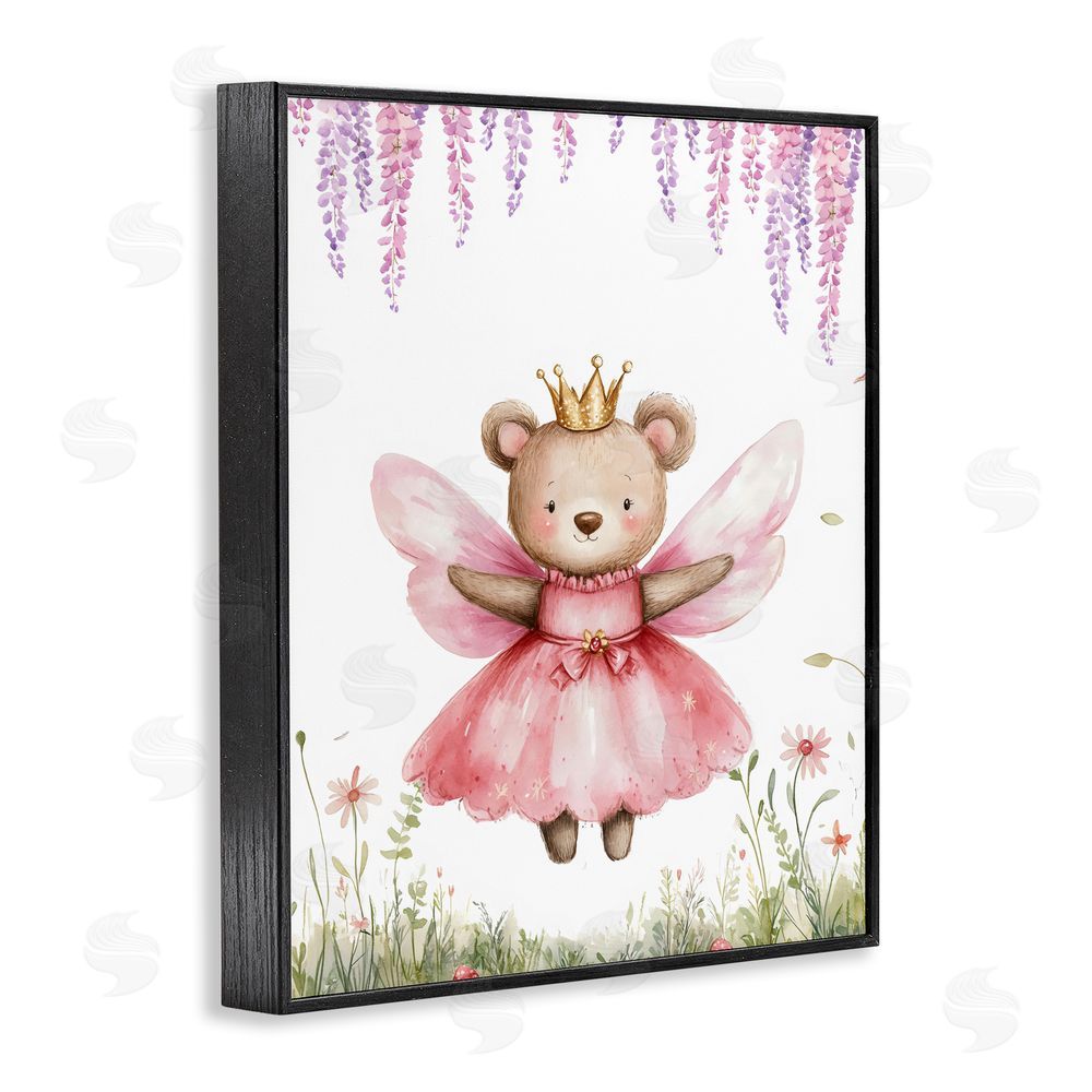 LSR Design Studio Woodland Bear Forest Fairy Black Framed Giclee Wall Art Print