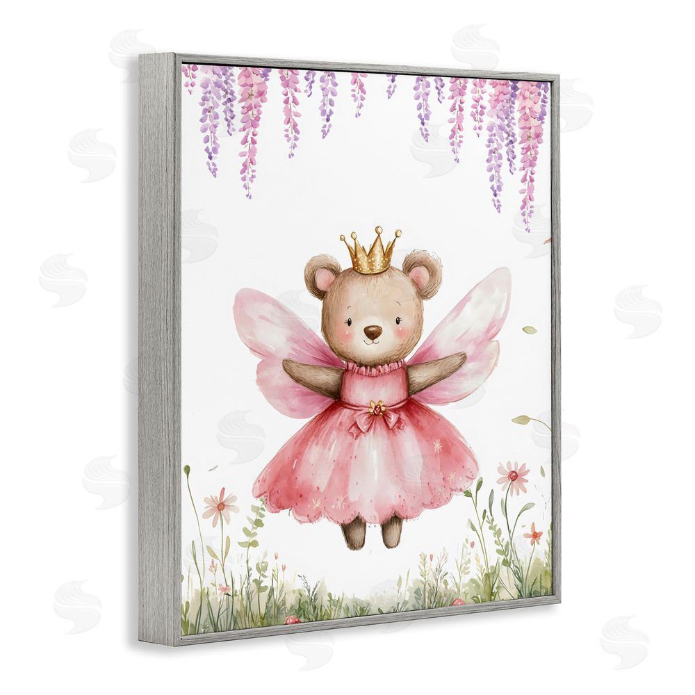 LSR Design Studio Woodland Bear Forest Fairy Gray Framed Giclee Wall Art Print