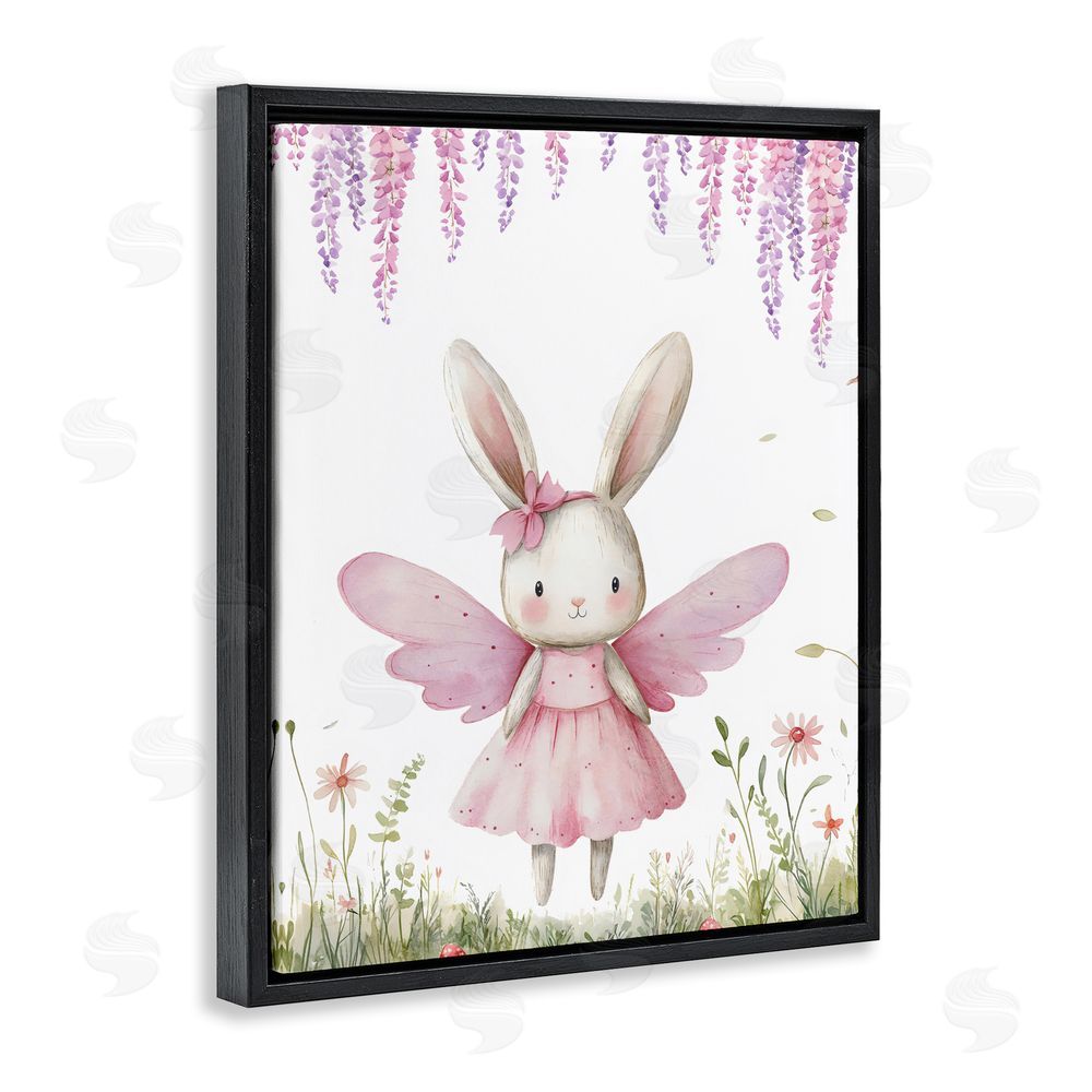LSR Design Studio Woodland Bunny Forest Fairy Black Floating Framed Canvas Wall Art Print
