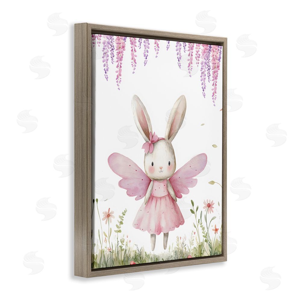LSR Design Studio Woodland Bunny Forest Fairy Brown Floating Framed Canvas Wall Art Print