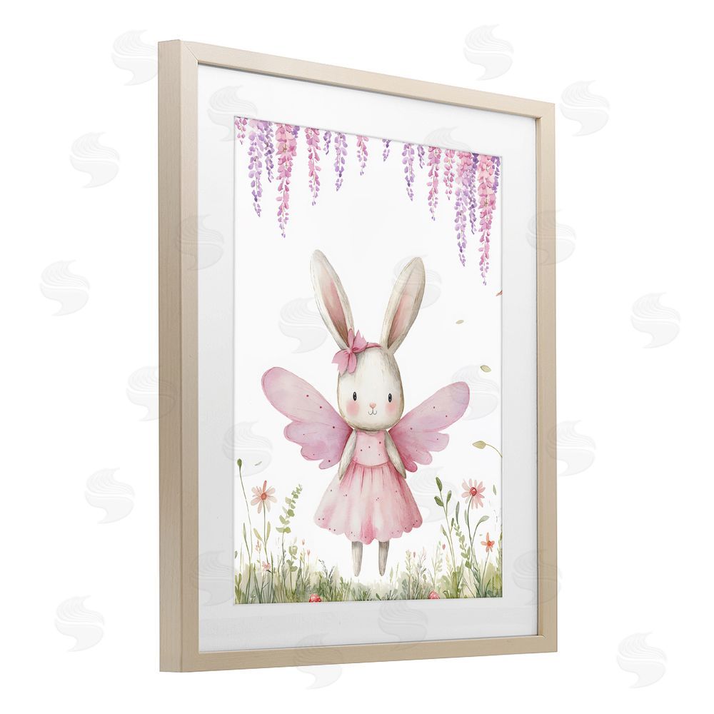 LSR Design Studio Woodland Bunny Forest Fairy Brown Framed Print Under Glass with White Mat Wall Art