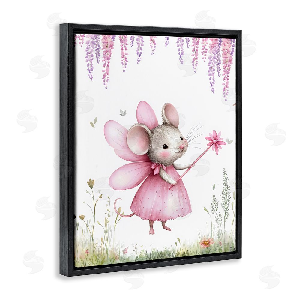 LSR Design Studio Woodland Mouse Forest Fairy Black Floating Framed Canvas Wall Art Print
