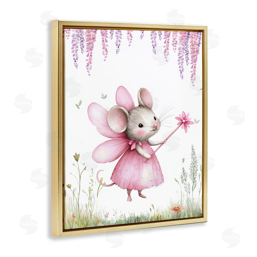 LSR Design Studio Woodland Mouse Forest Fairy Gold Floating Framed Canvas Wall Art Print