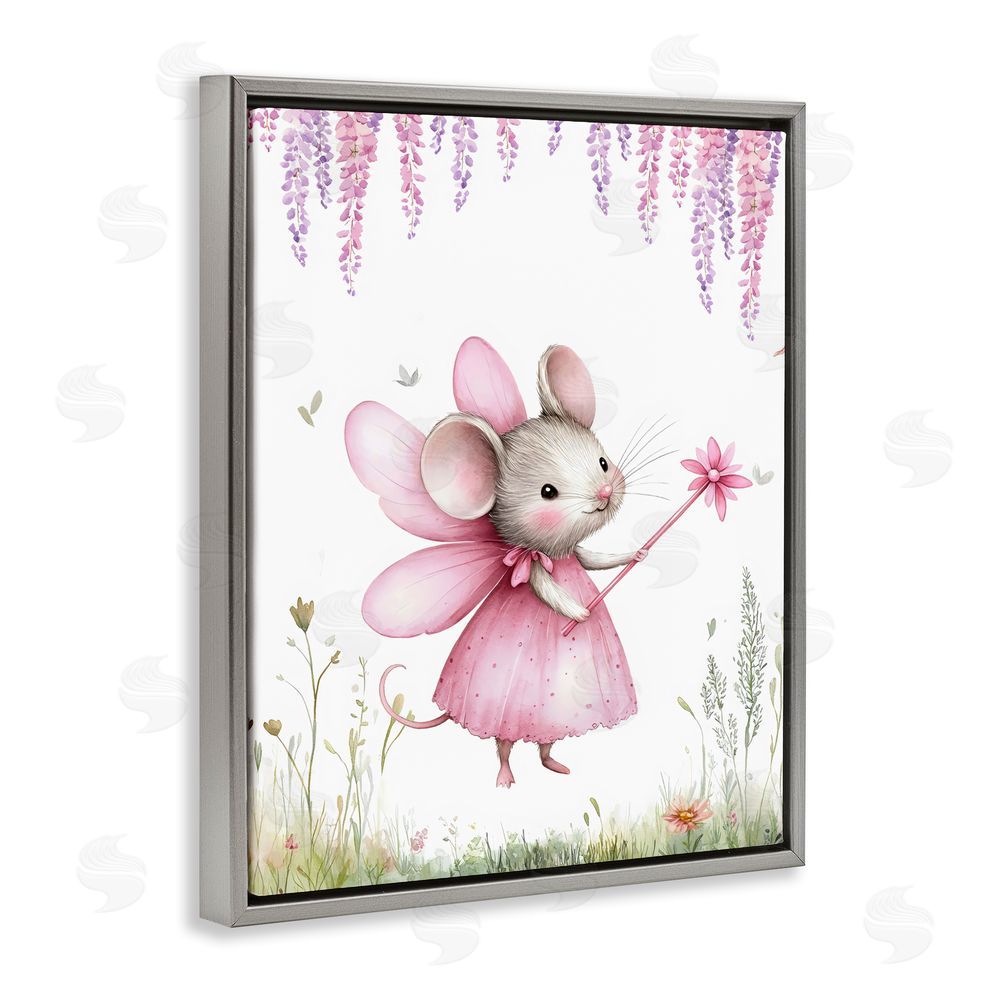 LSR Design Studio Woodland Mouse Forest Fairy Gray Floating Framed Canvas Wall Art Print