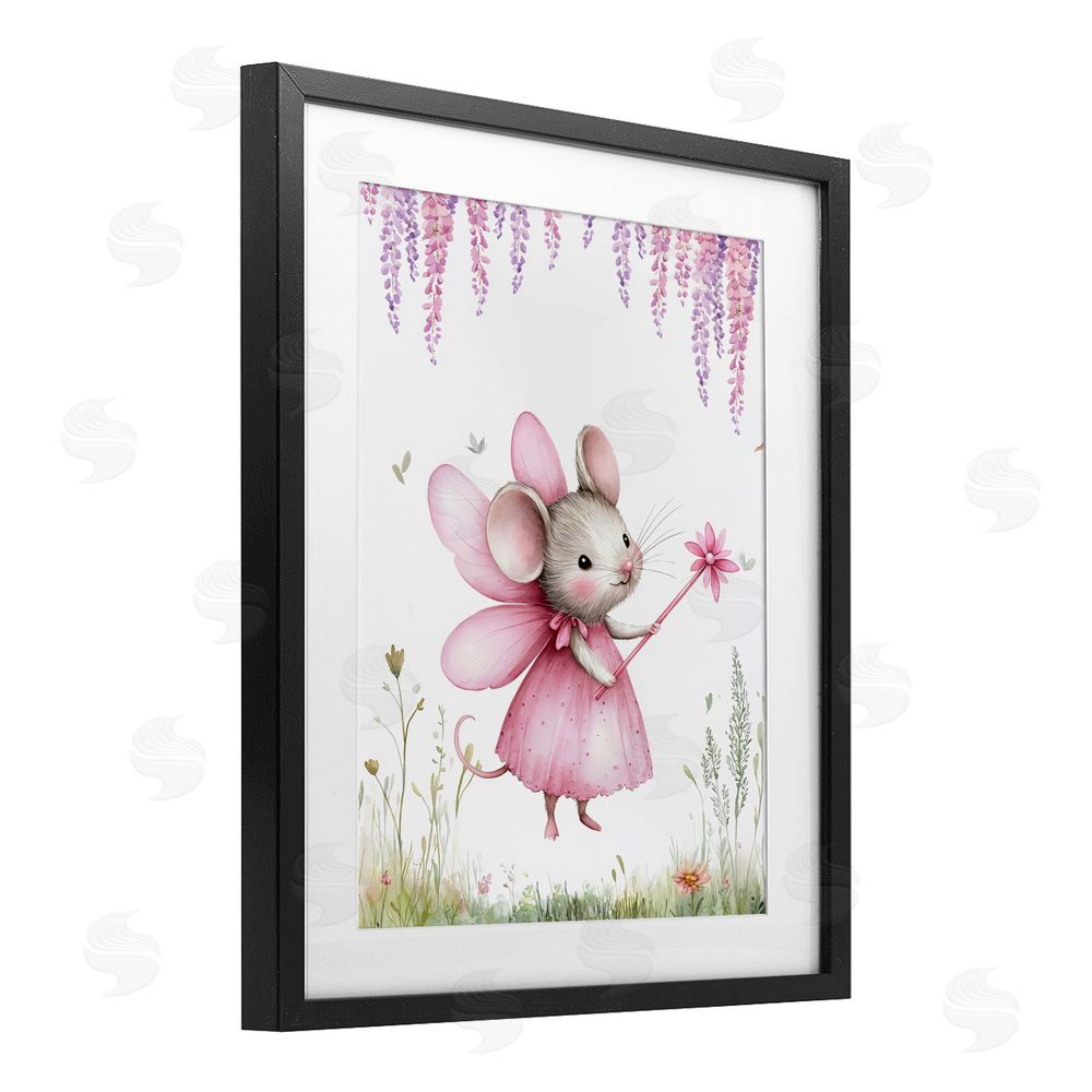 LSR Design Studio Woodland Mouse Forest Fairy Black Framed Print Under Glass with White Mat Wall Art