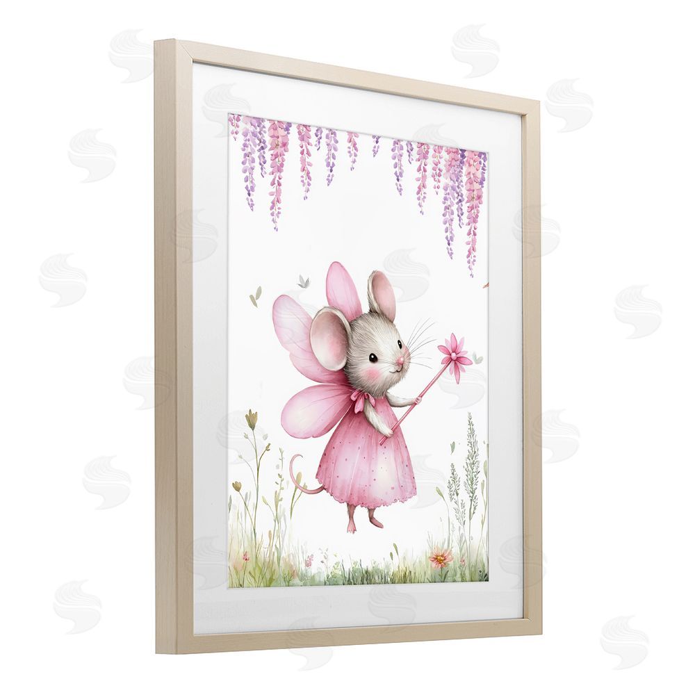 LSR Design Studio Woodland Mouse Forest Fairy Brown Framed Print Under Glass with White Mat Wall Art