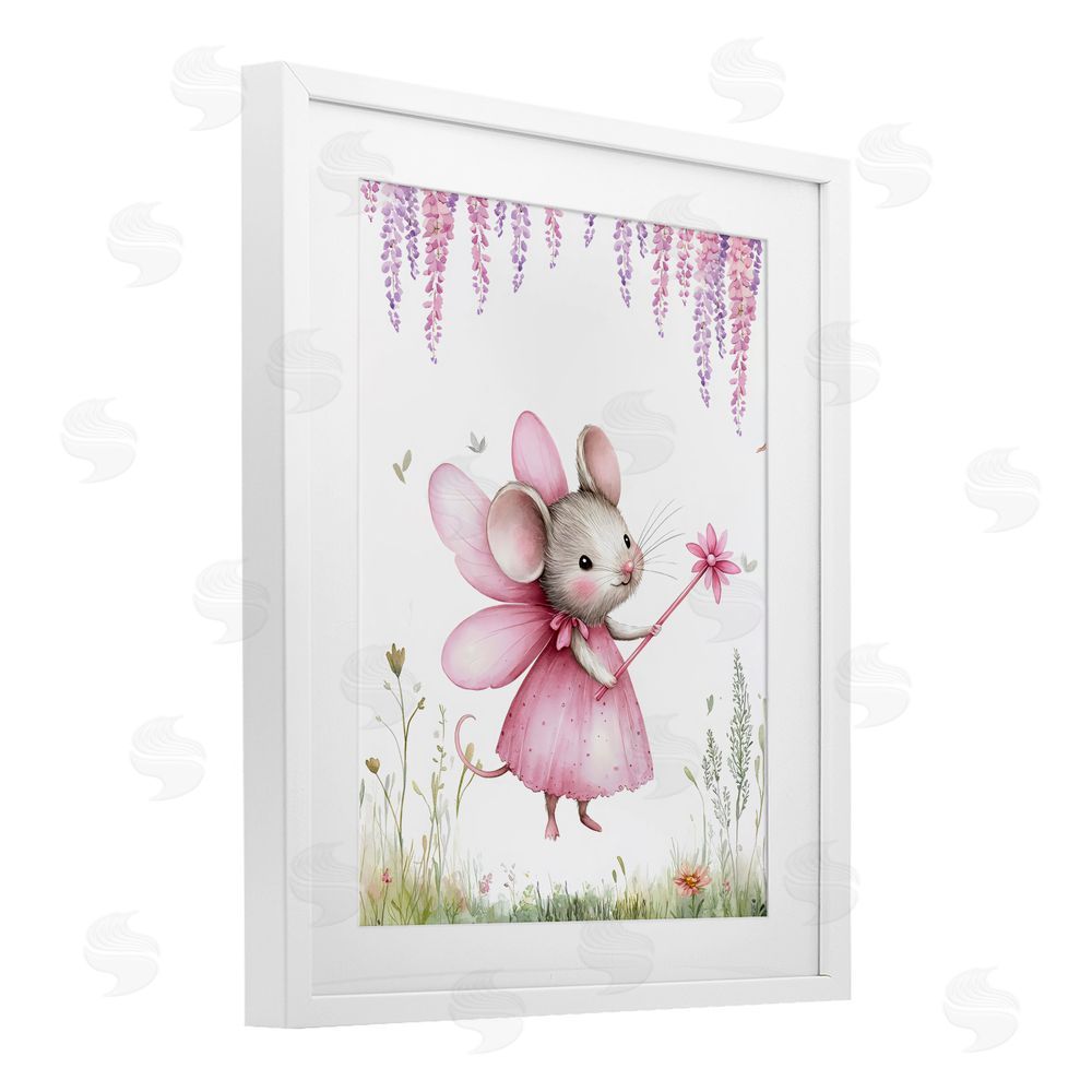 LSR Design Studio Woodland Mouse Forest Fairy White Framed Print Under Glass with White Mat Wall Art