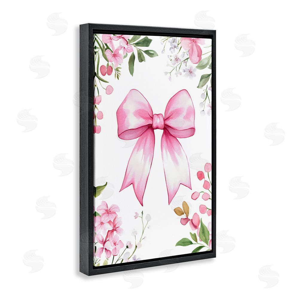 Creative Studio Whimsical Floral Bow Pink Black Floating Framed Canvas Wall Art Print