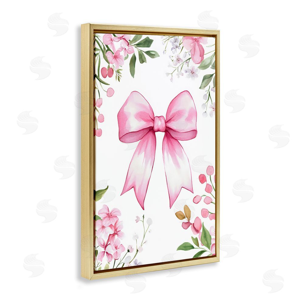 Creative Studio Whimsical Floral Bow Pink Gold Floating Framed Canvas Wall Art Print