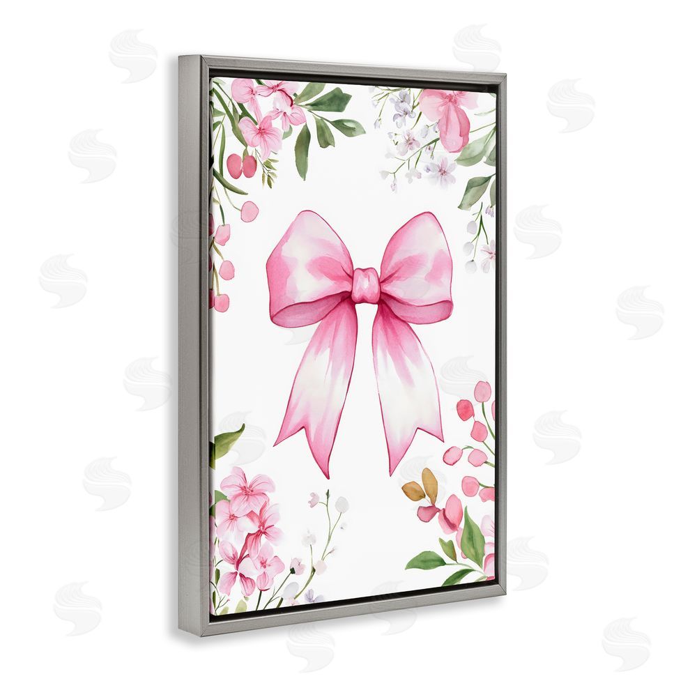 Creative Studio Whimsical Floral Bow Pink Gray Floating Framed Canvas Wall Art Print