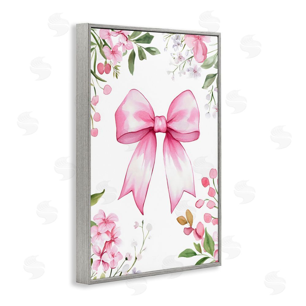 Creative Studio Whimsical Floral Bow Pink Gray Framed Giclee Wall Art Print