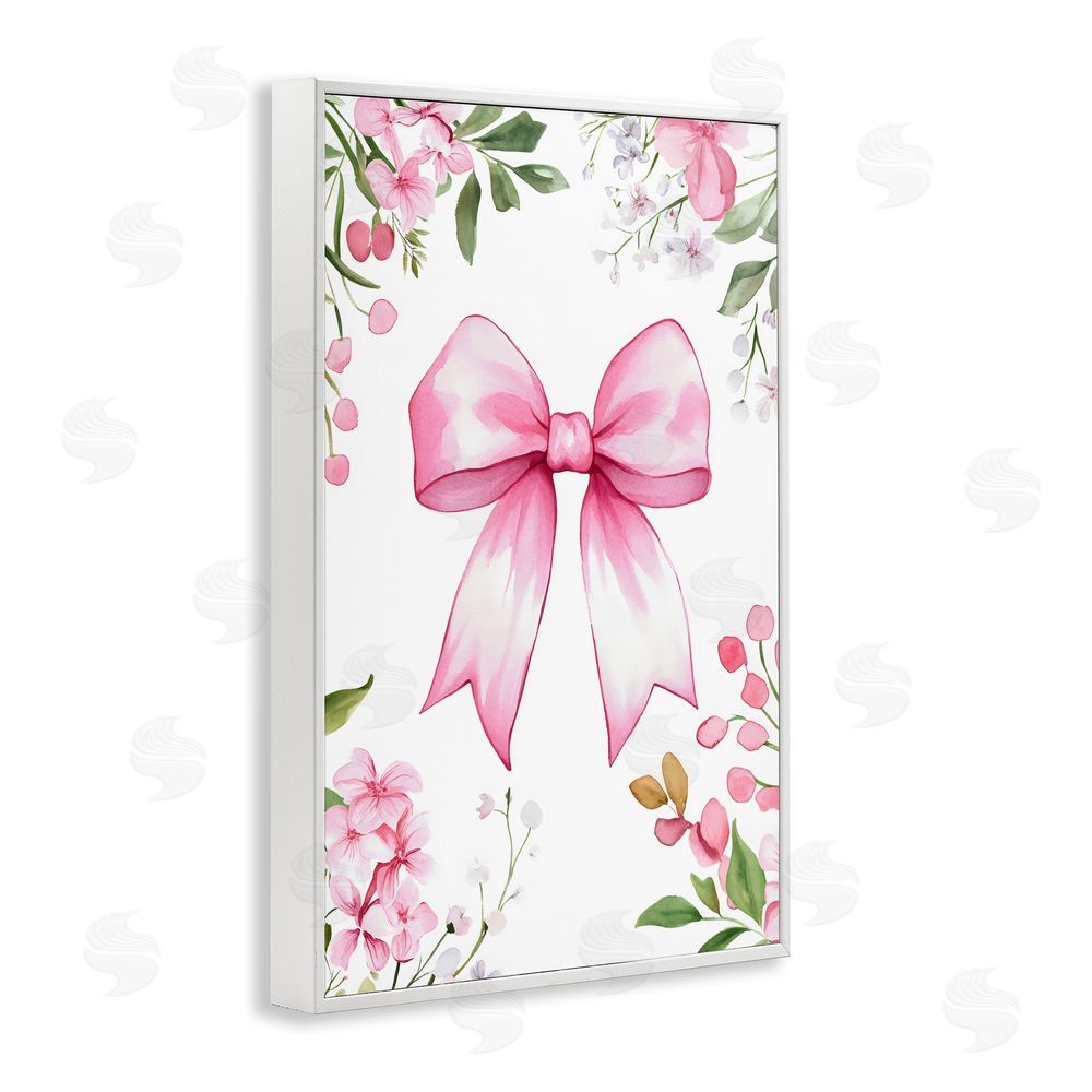 Creative Studio Whimsical Floral Bow Pink White Framed Giclee Wall Art Print
