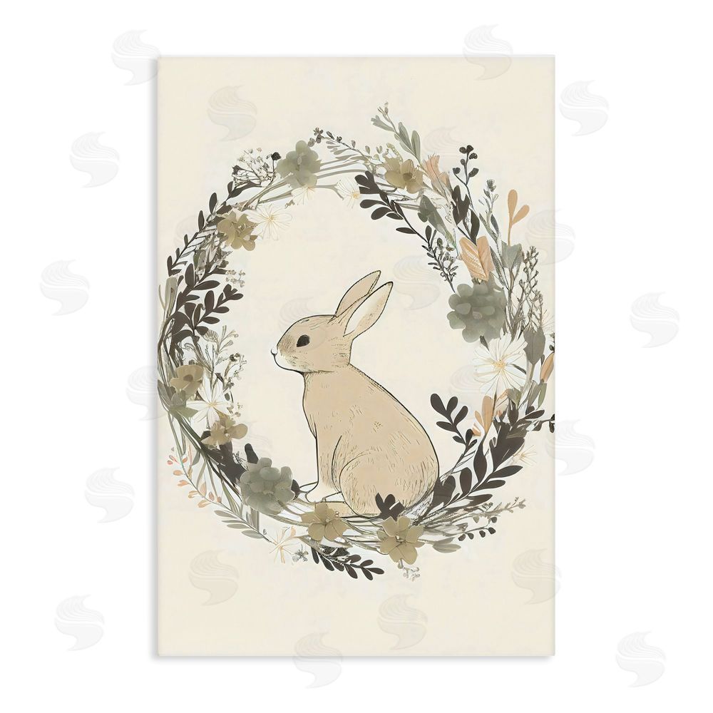 Creative Studio Pastoral Bunny Wreath Stretched Canvas Wall Art Print