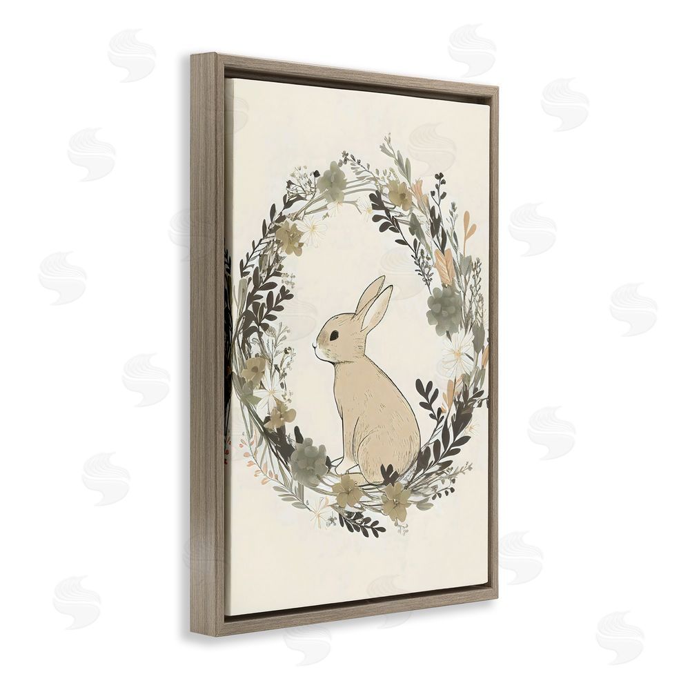 Creative Studio Pastoral Bunny Wreath Brown Floating Frame Canvas Wall Art Print