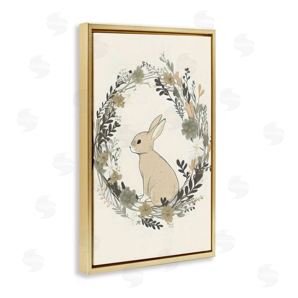 Creative Studio Pastoral Bunny Wreath Gold Floating Frame Canvas Wall Art Print